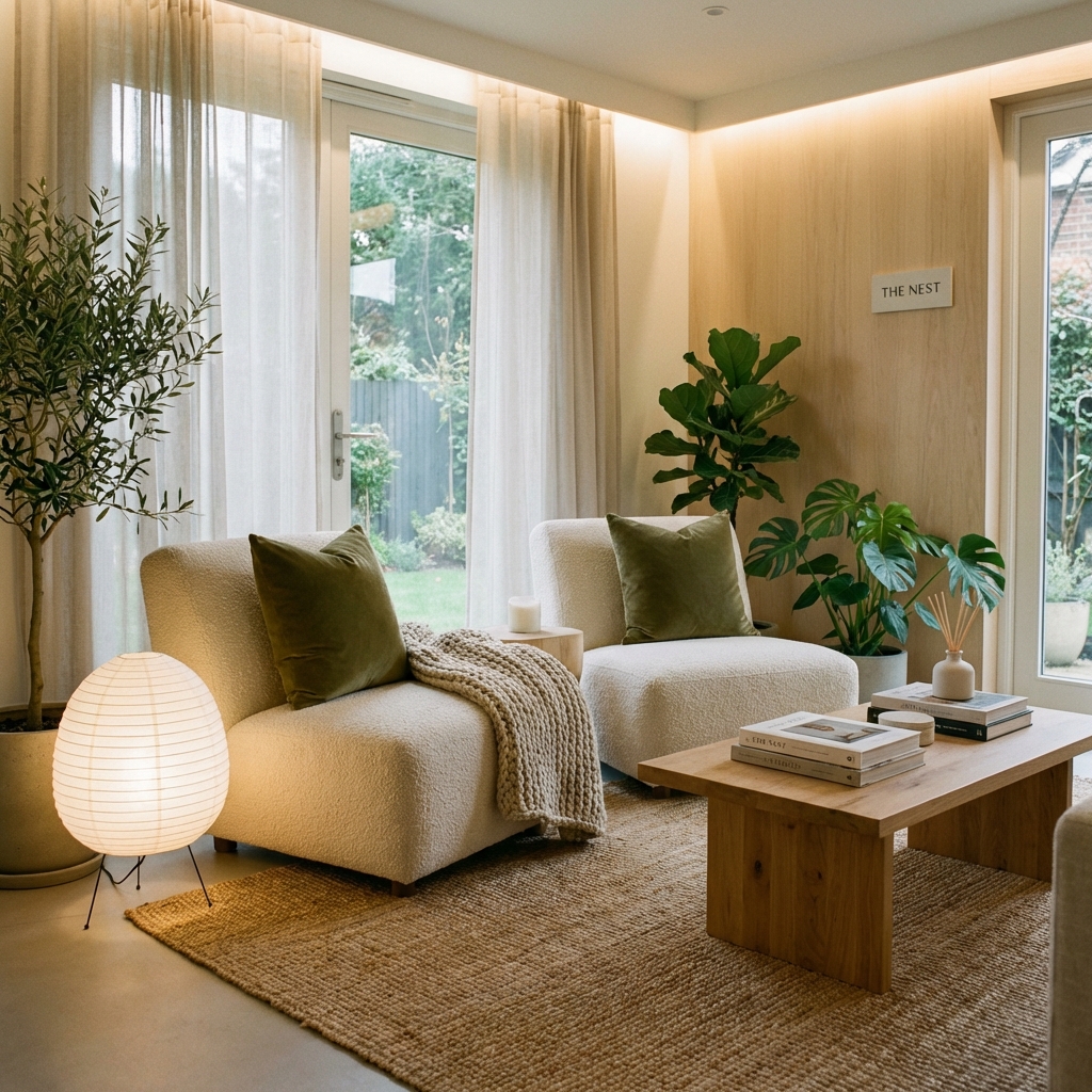Calm therapy office space with olive green accents